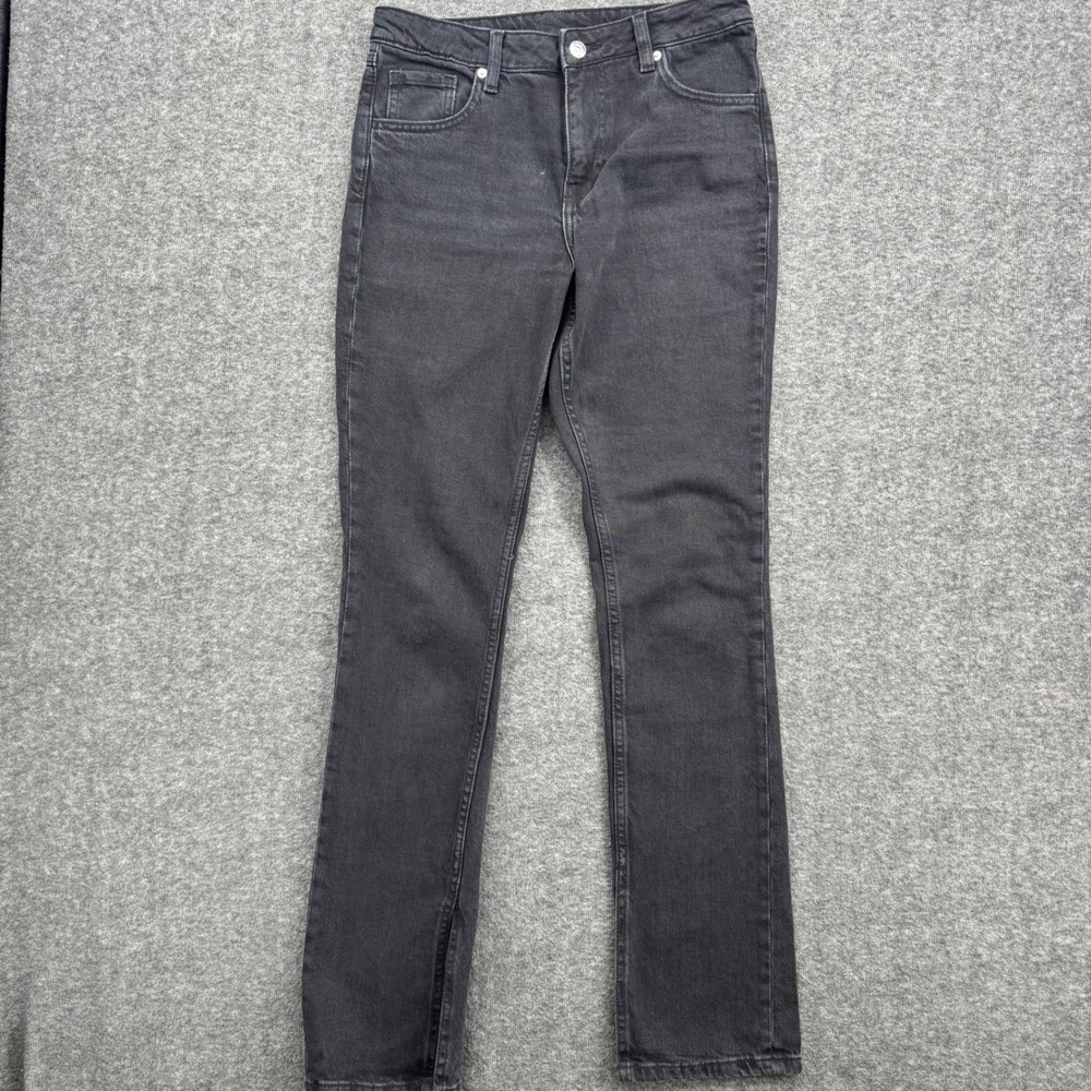 H&M Divided Womens Slim Fit Split Hem Jeans Washed Black High Rise Size 4